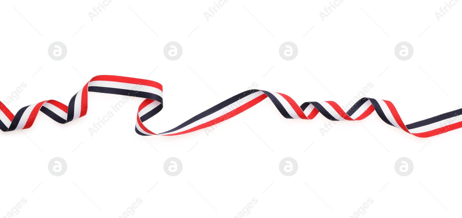 Photo of Ribbon in colors of Yemeni flag isolated on white, top view