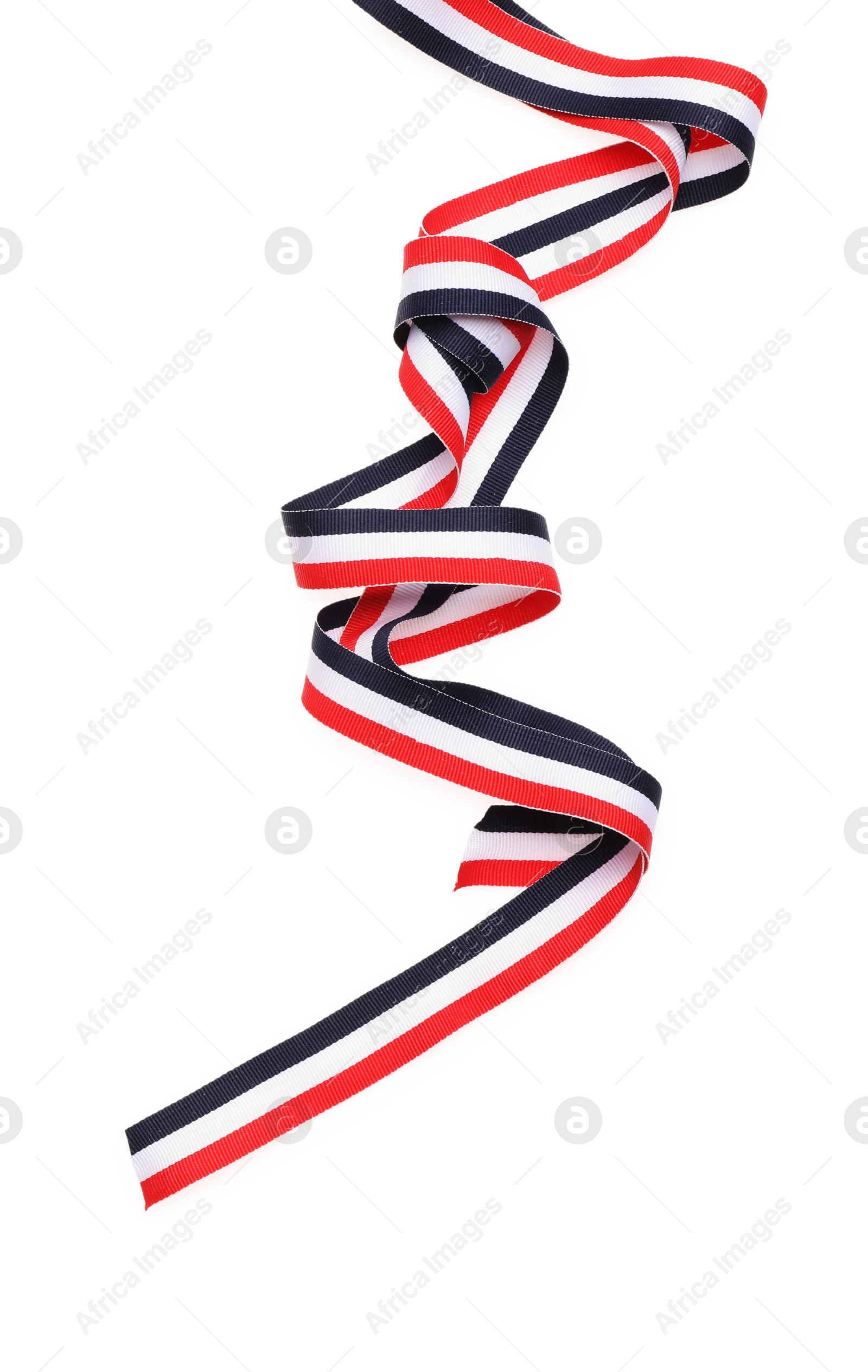 Photo of Ribbon in colors of Yemeni flag isolated on white, top view