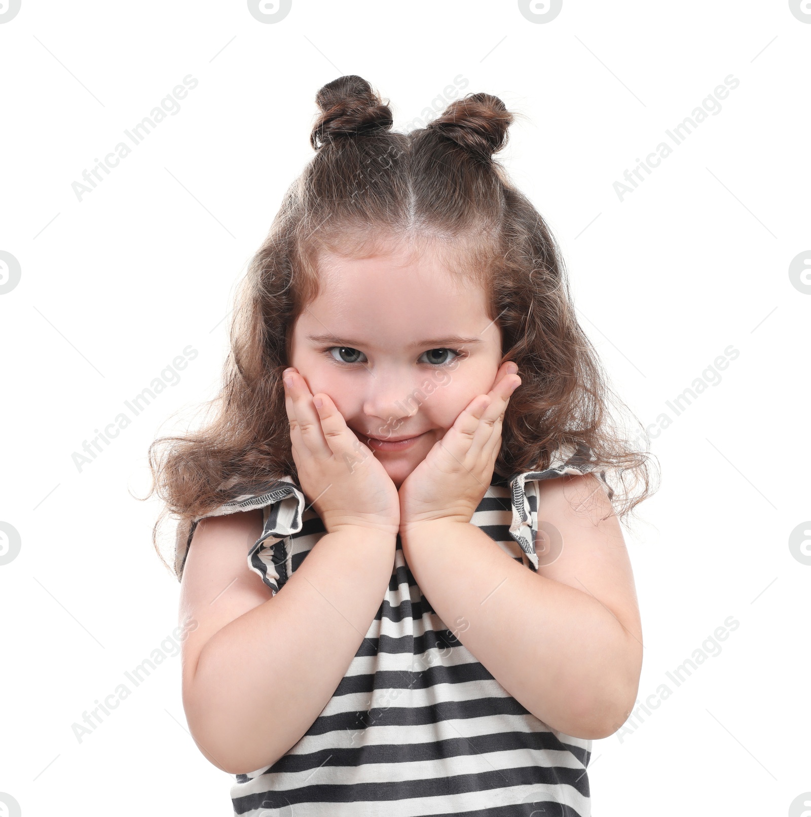 Photo of Portrait of cute girl on white background. Adorable child