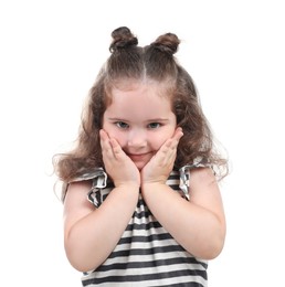 Photo of Portrait of cute girl on white background. Adorable child