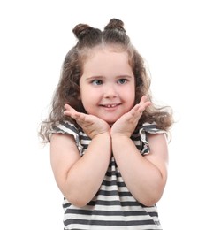 Portrait of smiling girl on white background. Adorable child