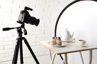 Photo of Shooting food in photo studio with professional equipment