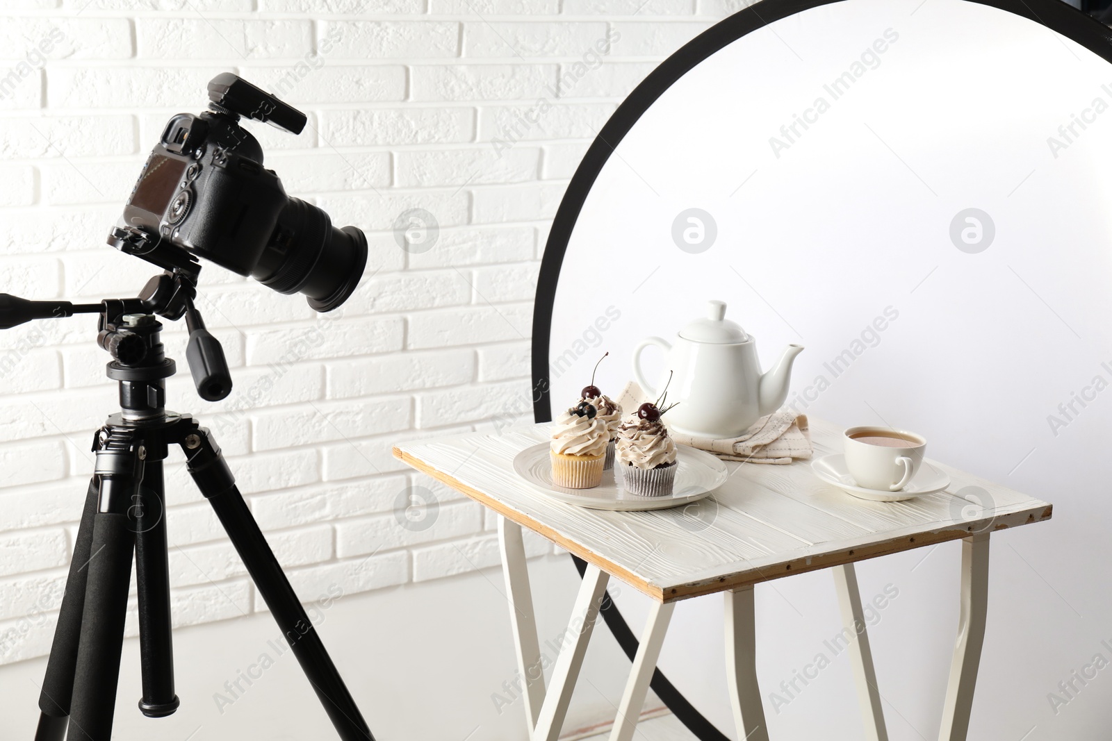 Photo of Shooting food in photo studio with professional equipment