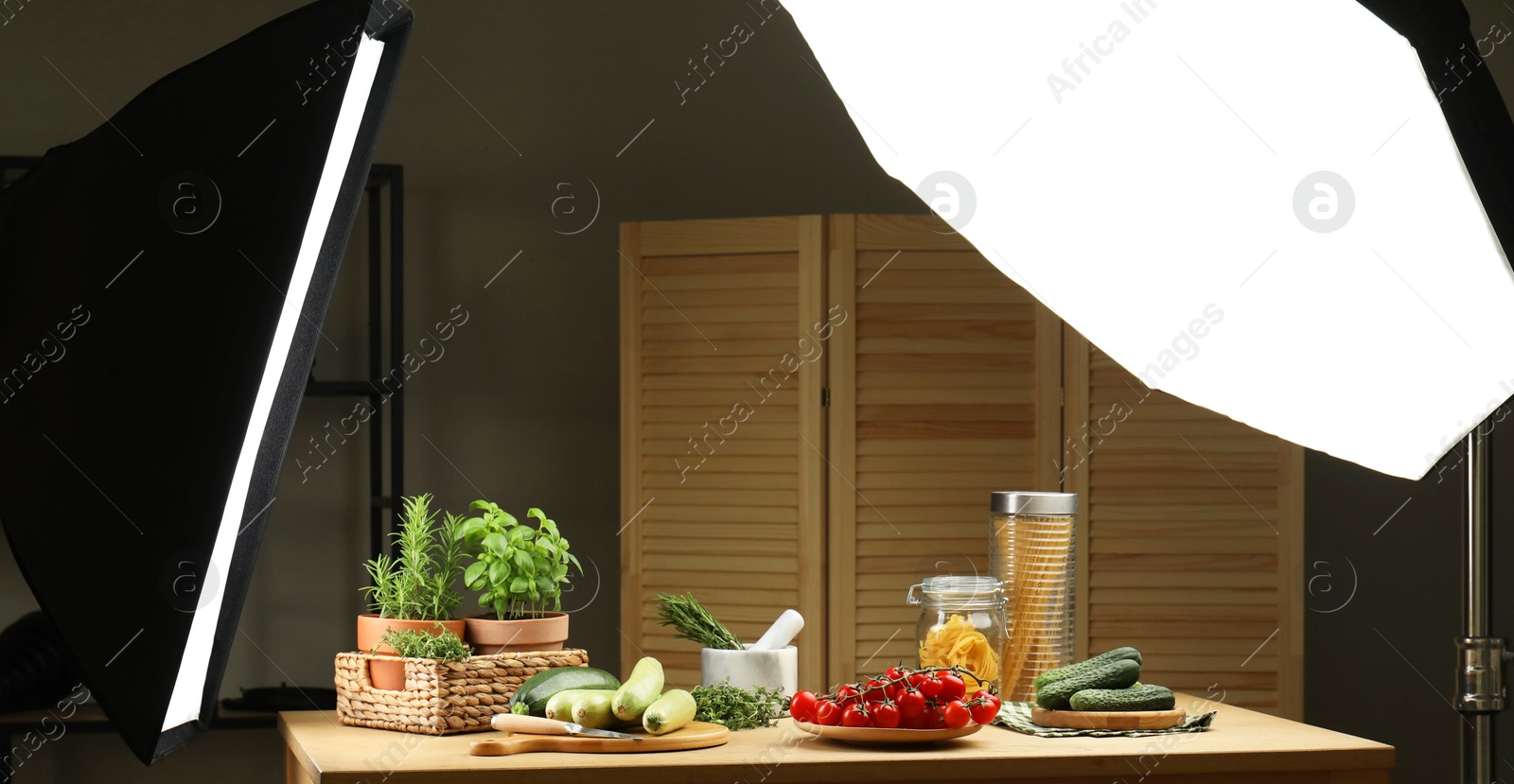 Photo of Shooting food in photo studio with professional lighting equipment