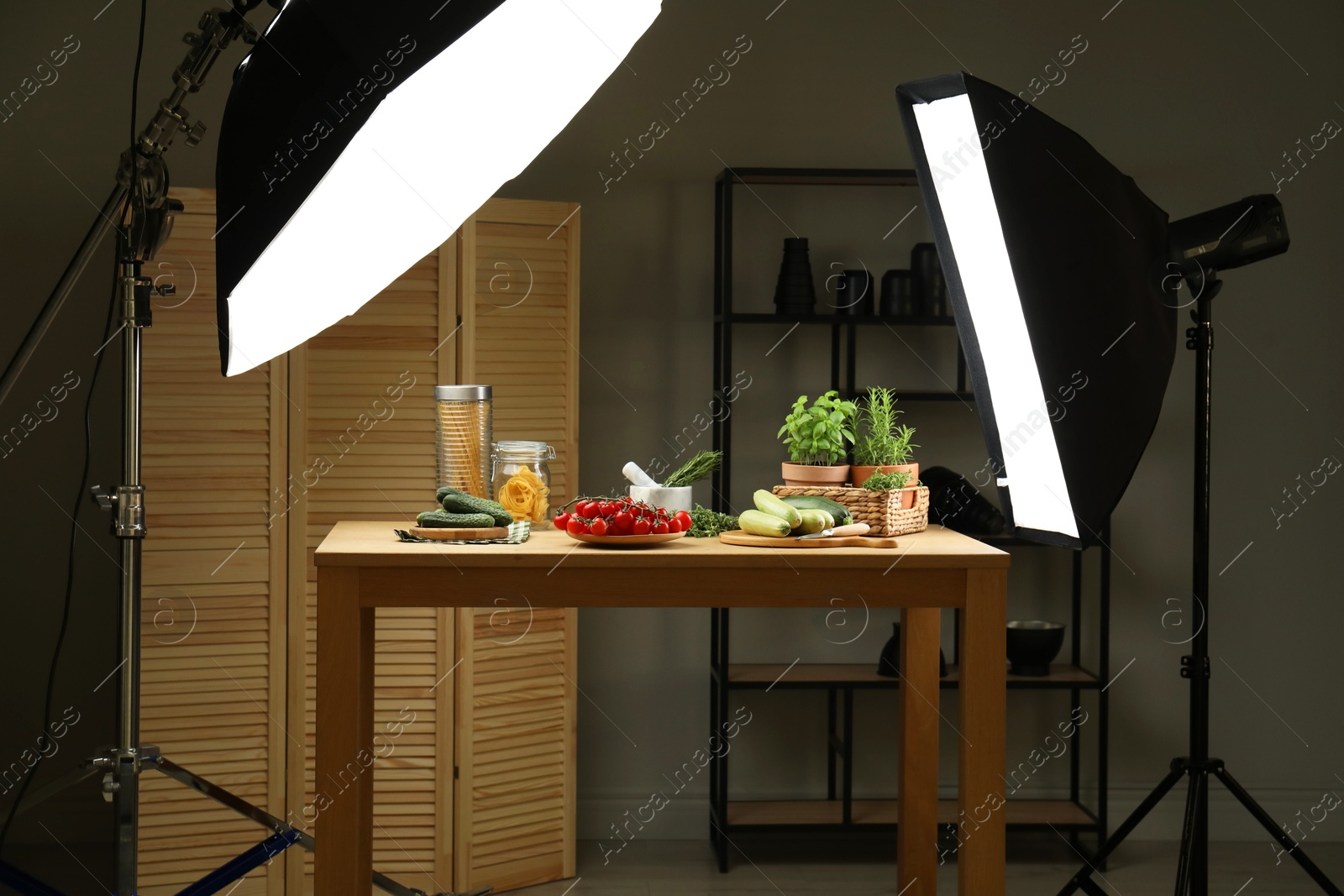 Photo of Shooting food in photo studio with professional lighting equipment