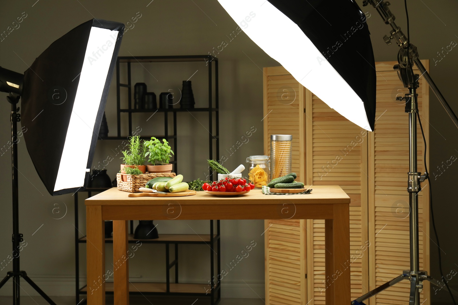 Photo of Shooting food in photo studio with professional lighting equipment