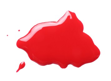 Blot of red printer ink isolated on white, top view