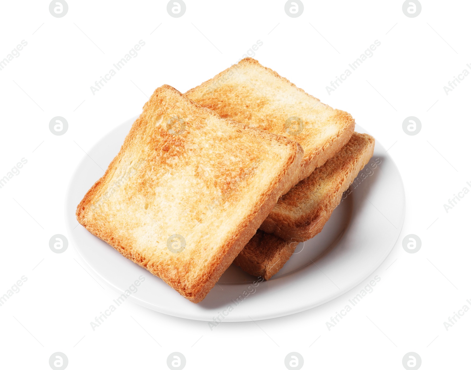 Photo of Delicious slices of toasted bread isolated on white