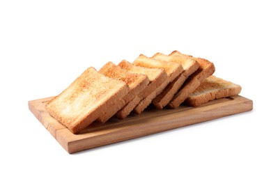 Photo of Delicious slices of toasted bread isolated on white