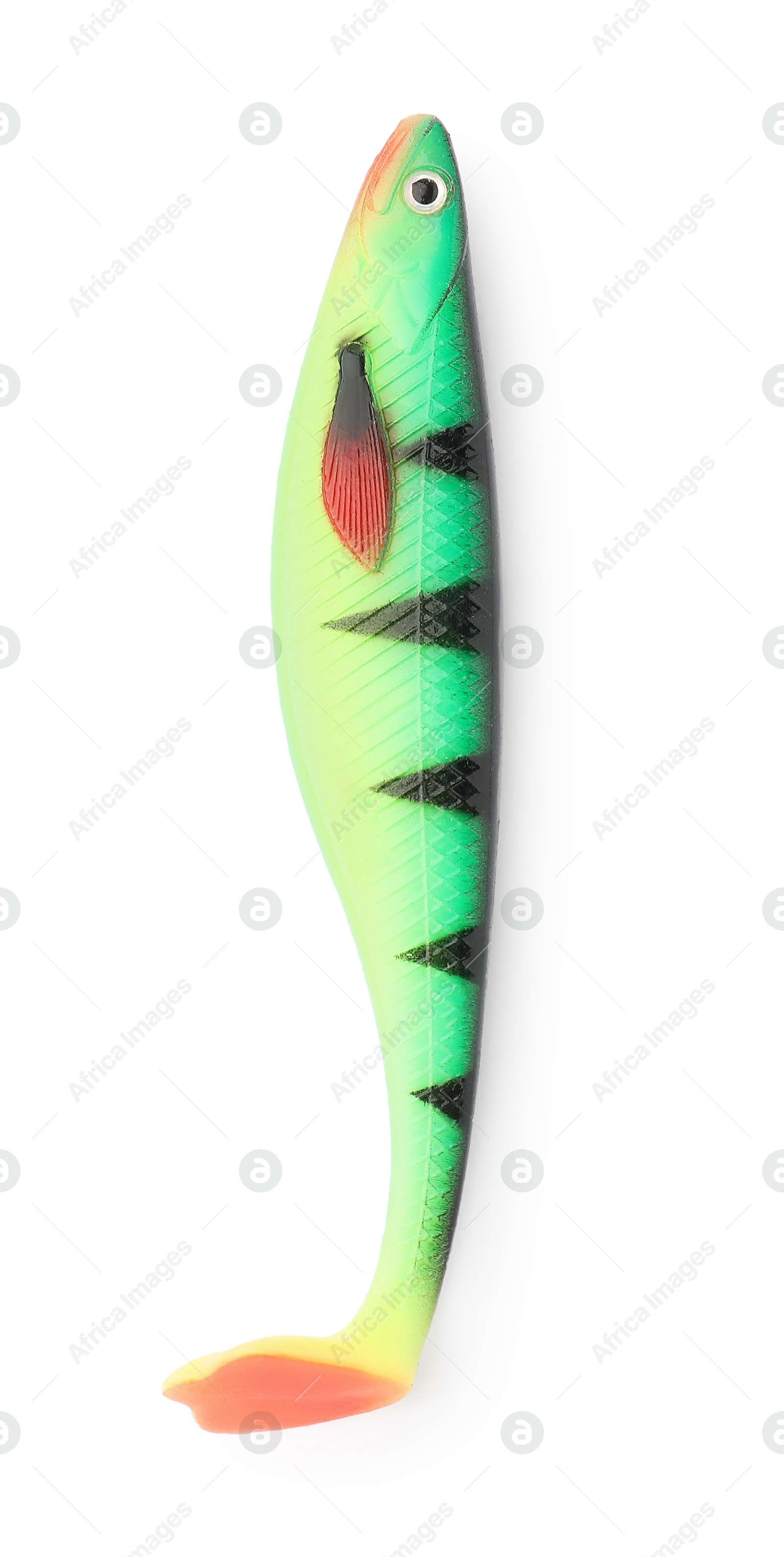 Photo of One fishing lure isolated on white, top view