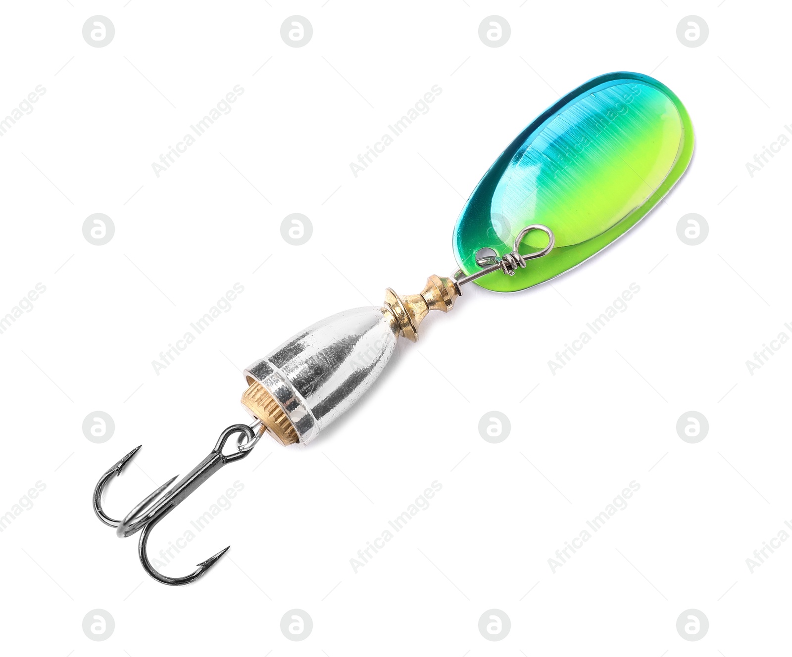 Photo of One fishing lure isolated on white, top view