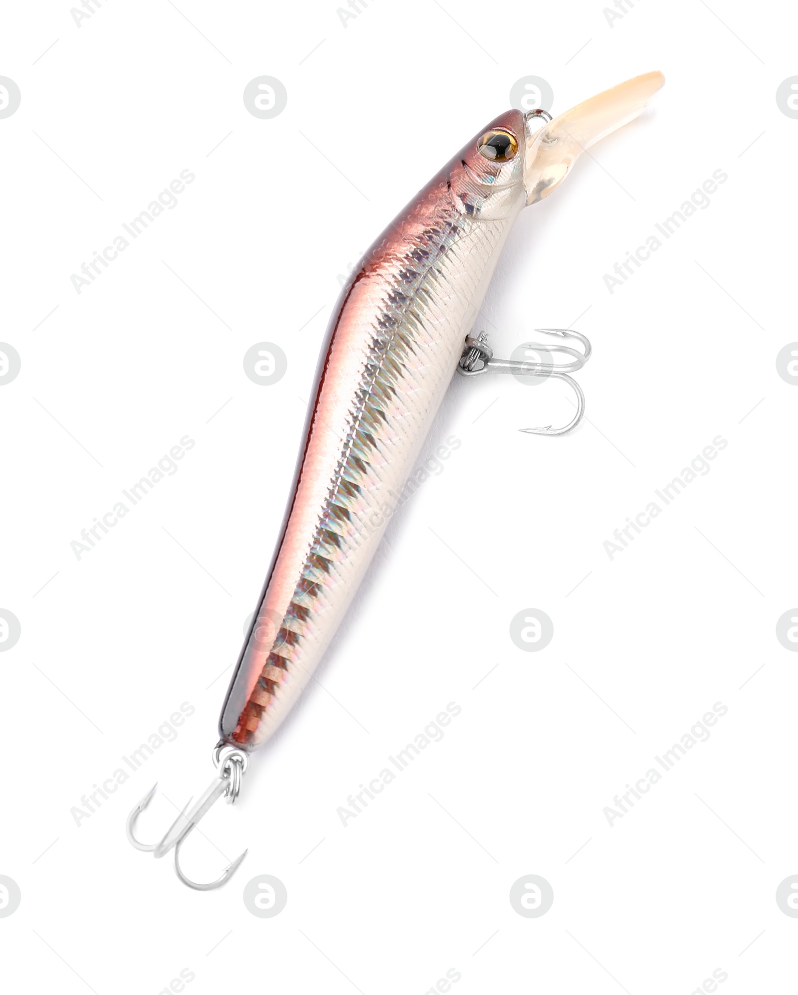 Photo of One fishing lure isolated on white, top view