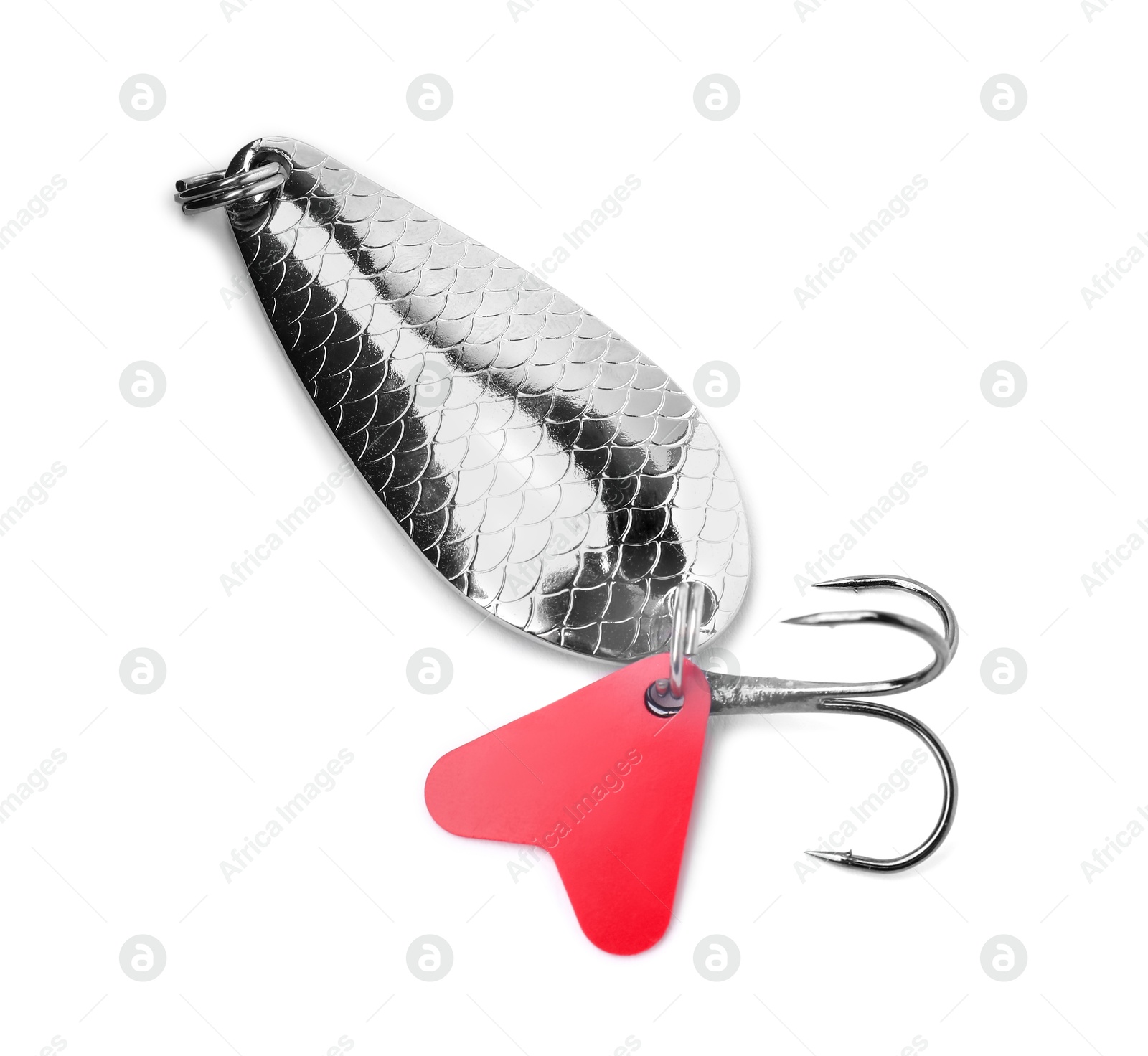 Photo of Fishing tackle. One lure with hook isolated on white