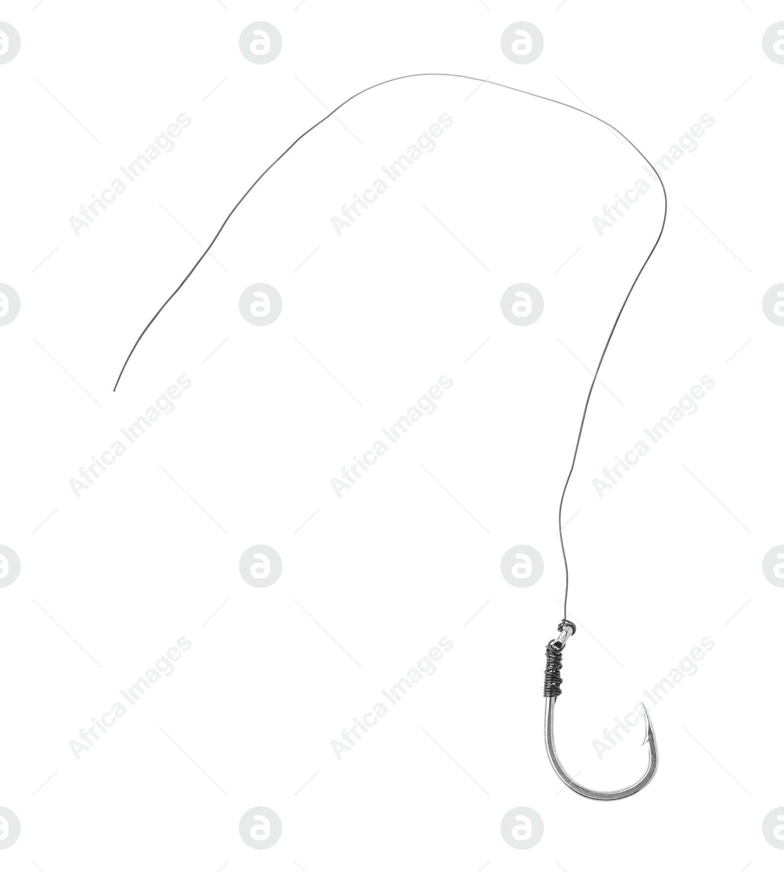 Photo of One fishing line with hook isolated on white, top view