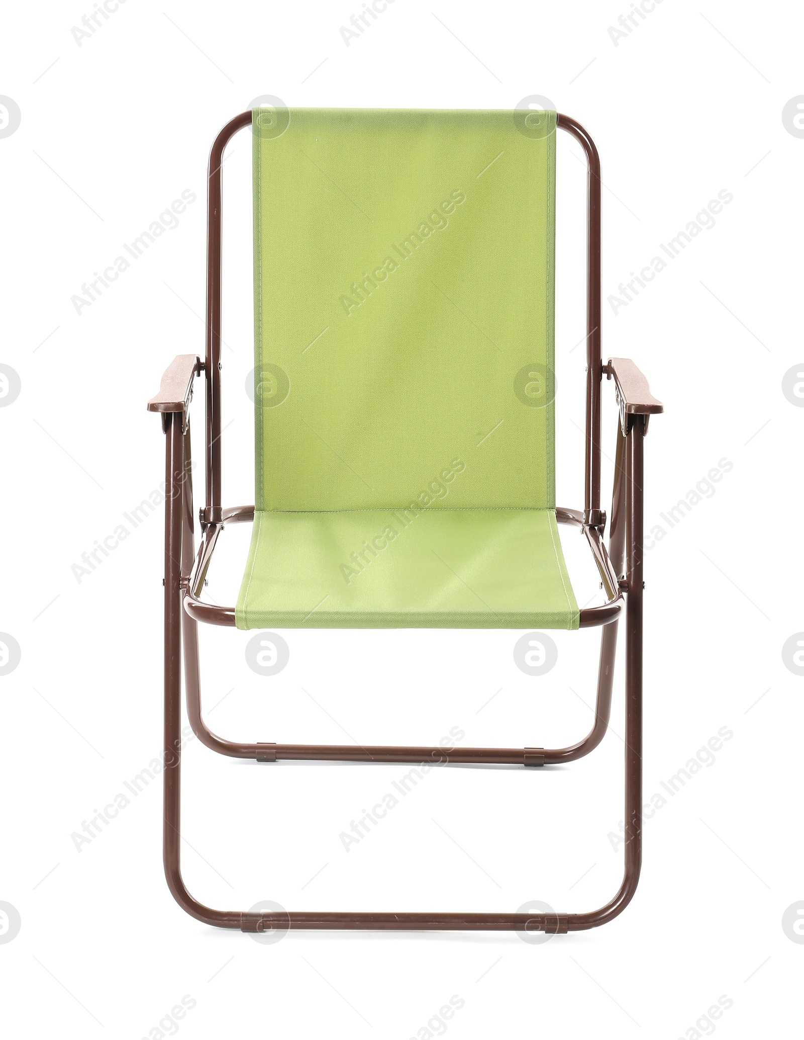 Photo of One folding chair isolated on white. Fishing equipment