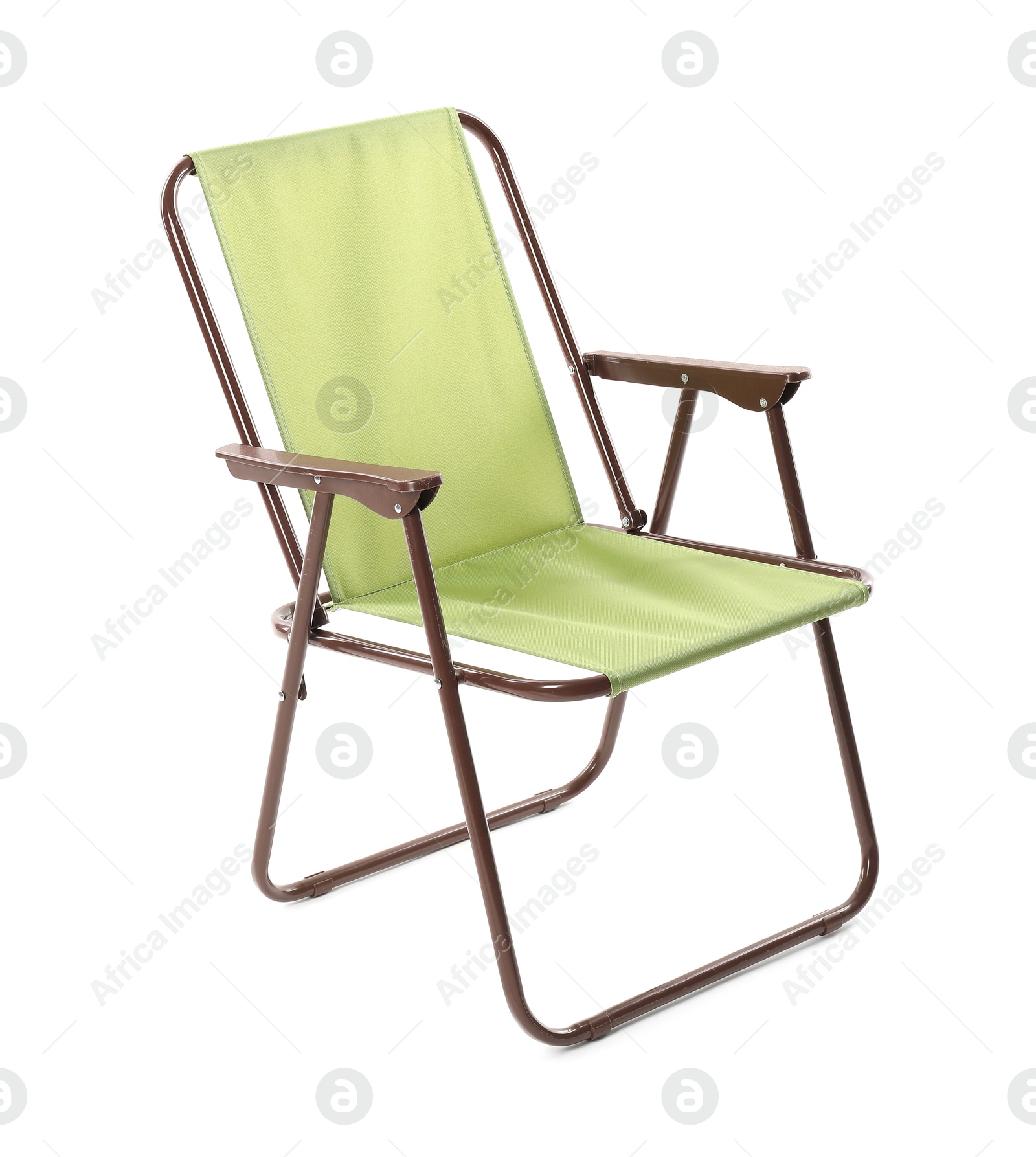 Photo of One folding chair isolated on white. Fishing equipment