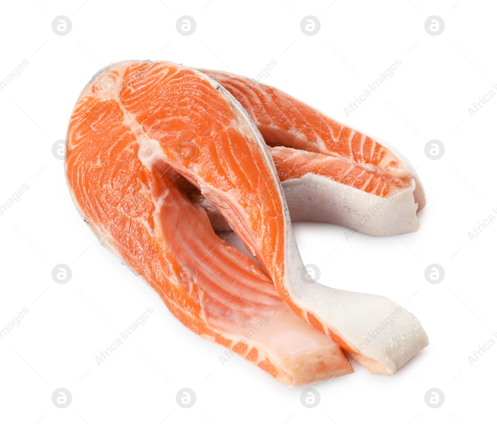 Photo of Two fresh salmon steaks isolated on white