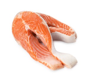 Photo of Two fresh salmon steaks isolated on white