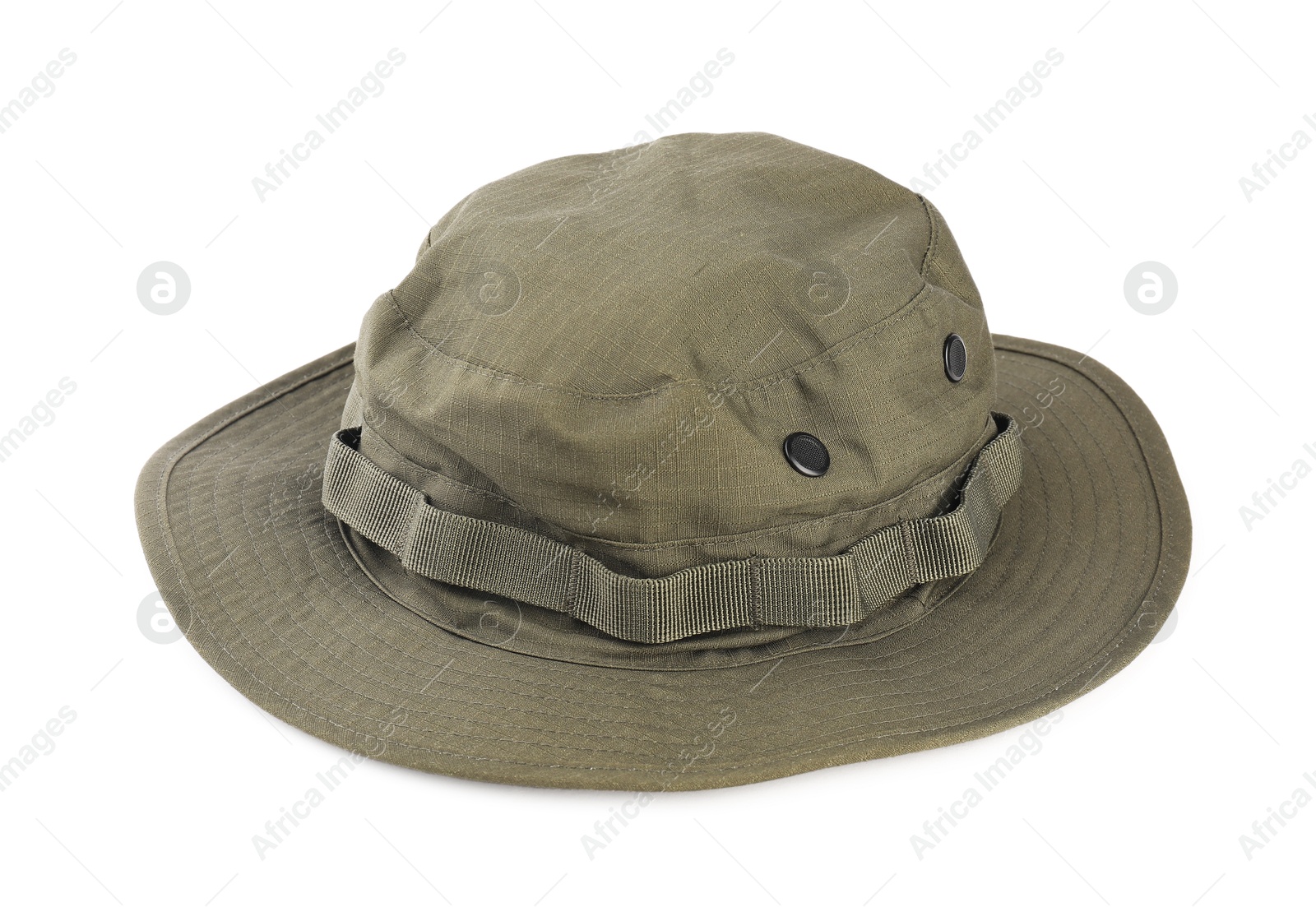 Photo of One protection hat isolated on white. Fishing gear