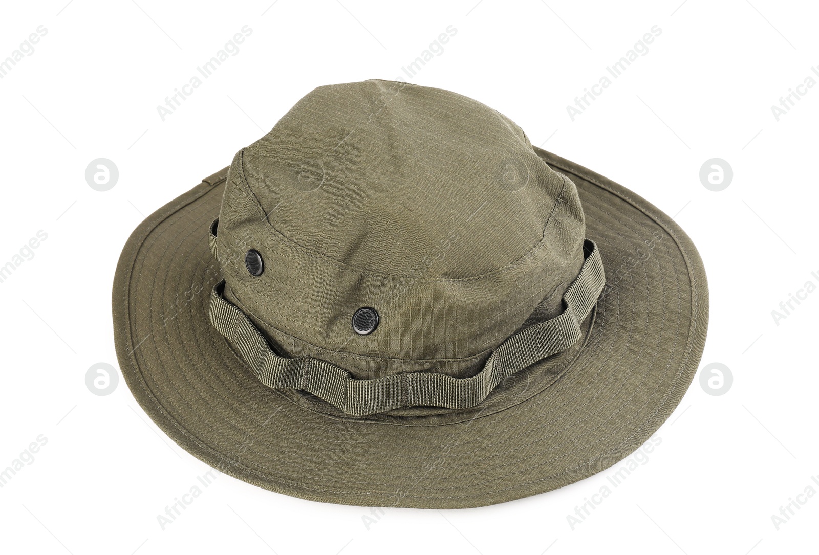 Photo of One protection hat isolated on white. Fishing gear