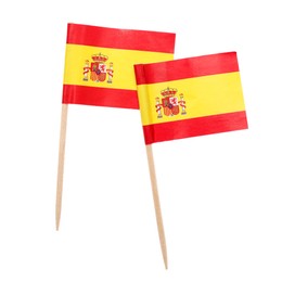 Small paper flags of Spain isolated on white