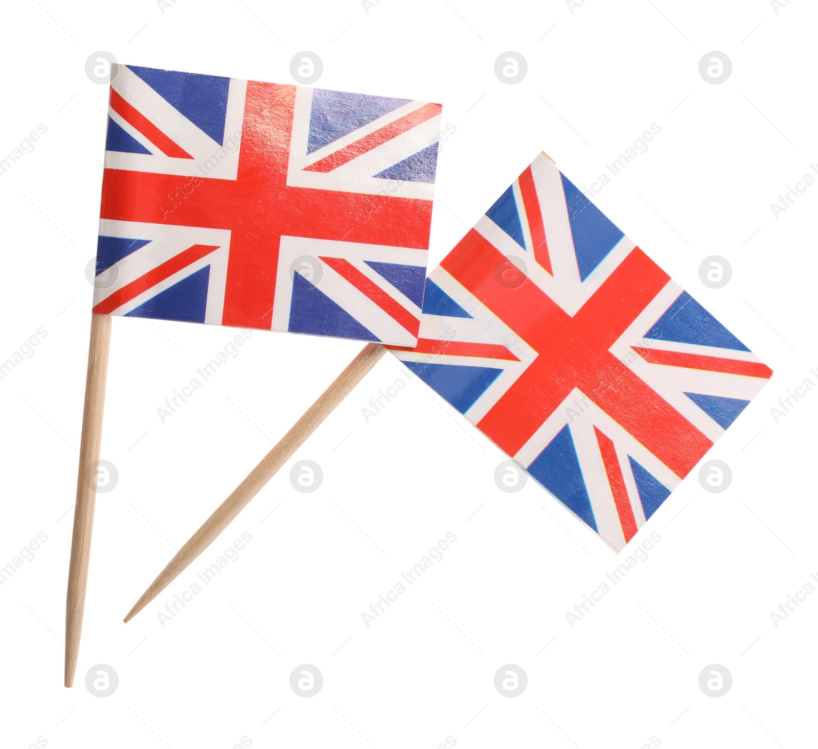 Photo of Small paper flags of United Kingdom isolated on white