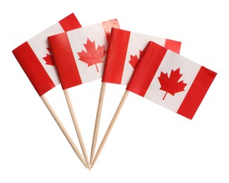 Small paper flags of Canada isolated on white