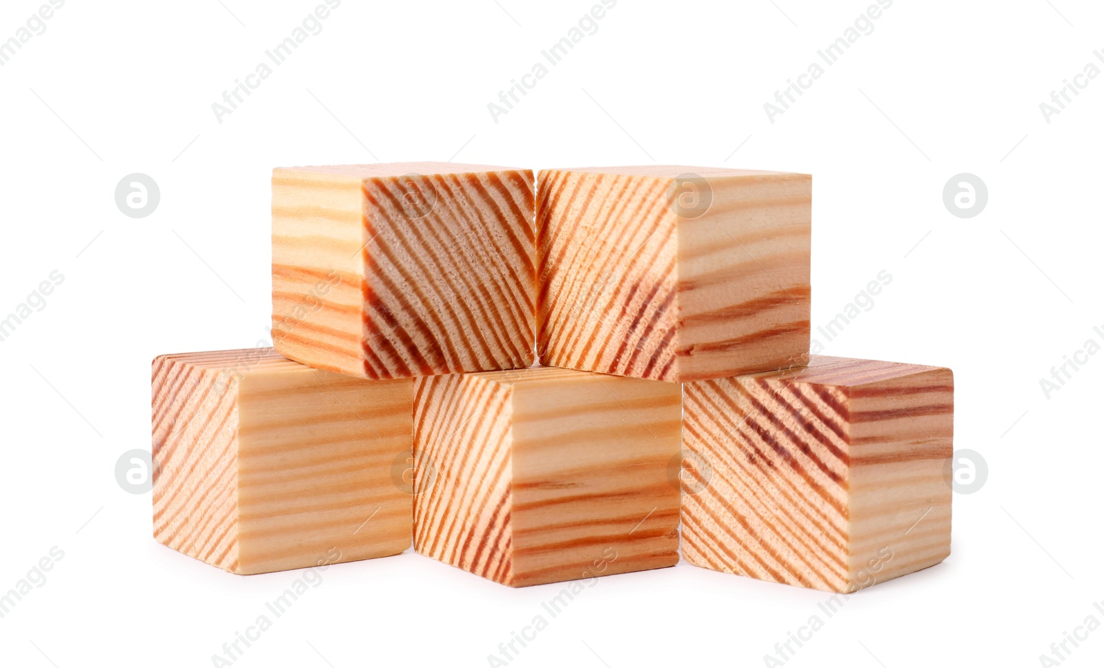 Photo of Many blank wooden cubes isolated on white