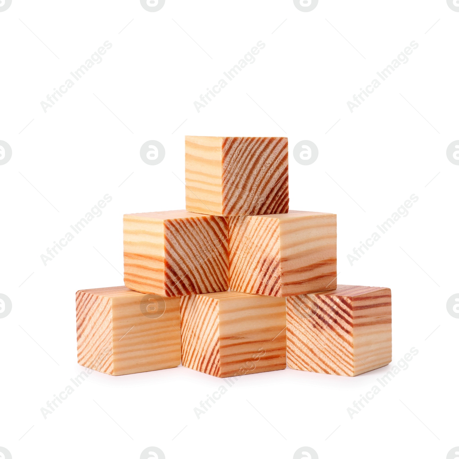 Photo of Many blank wooden cubes isolated on white