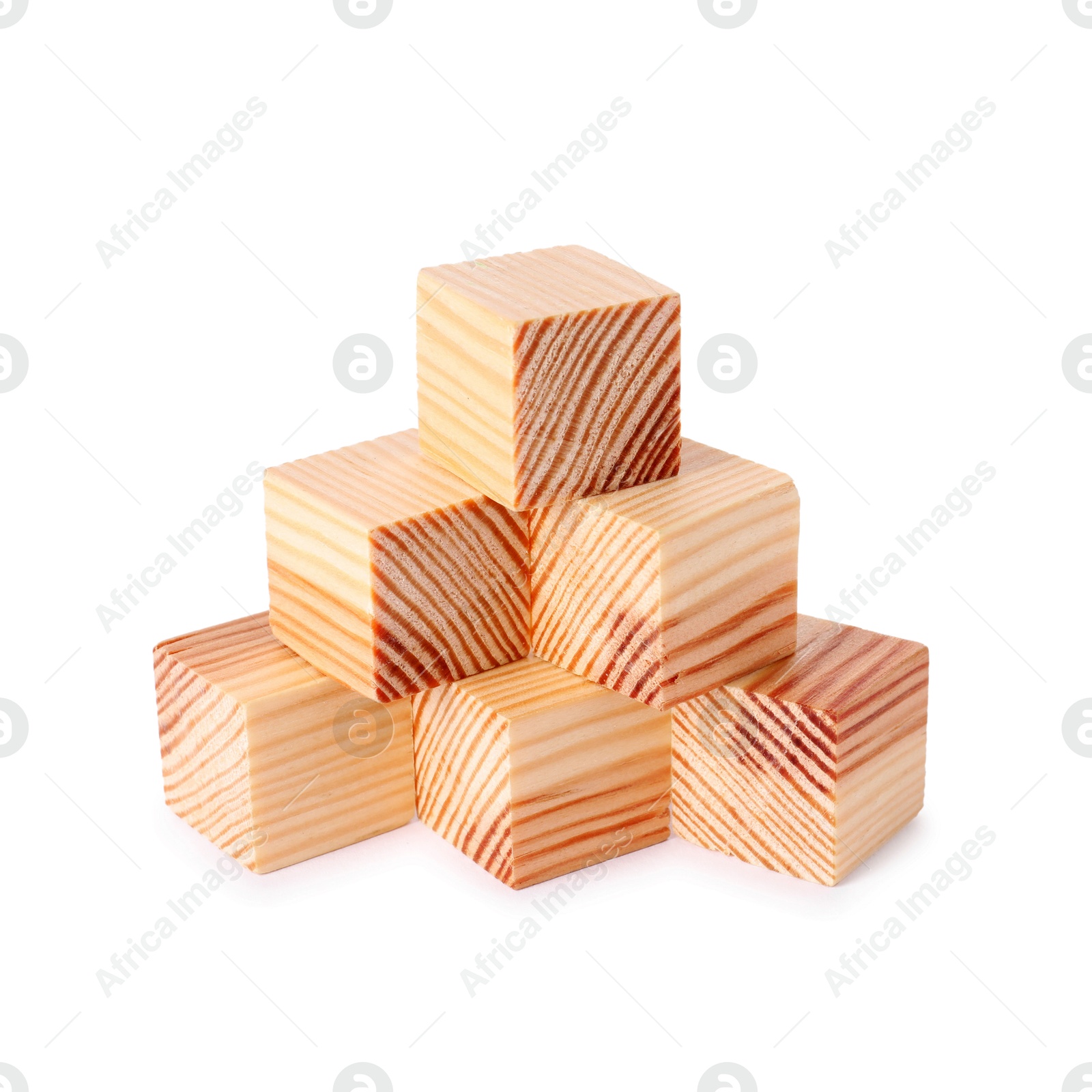 Photo of Many blank wooden cubes isolated on white