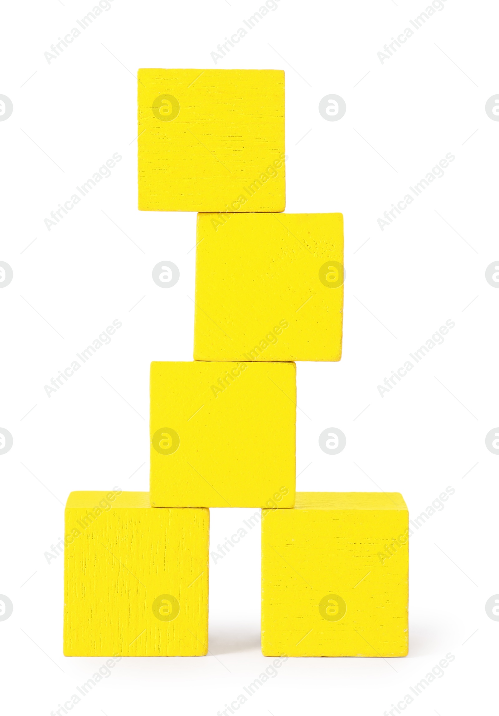 Photo of Many yellow wooden cubes isolated on white