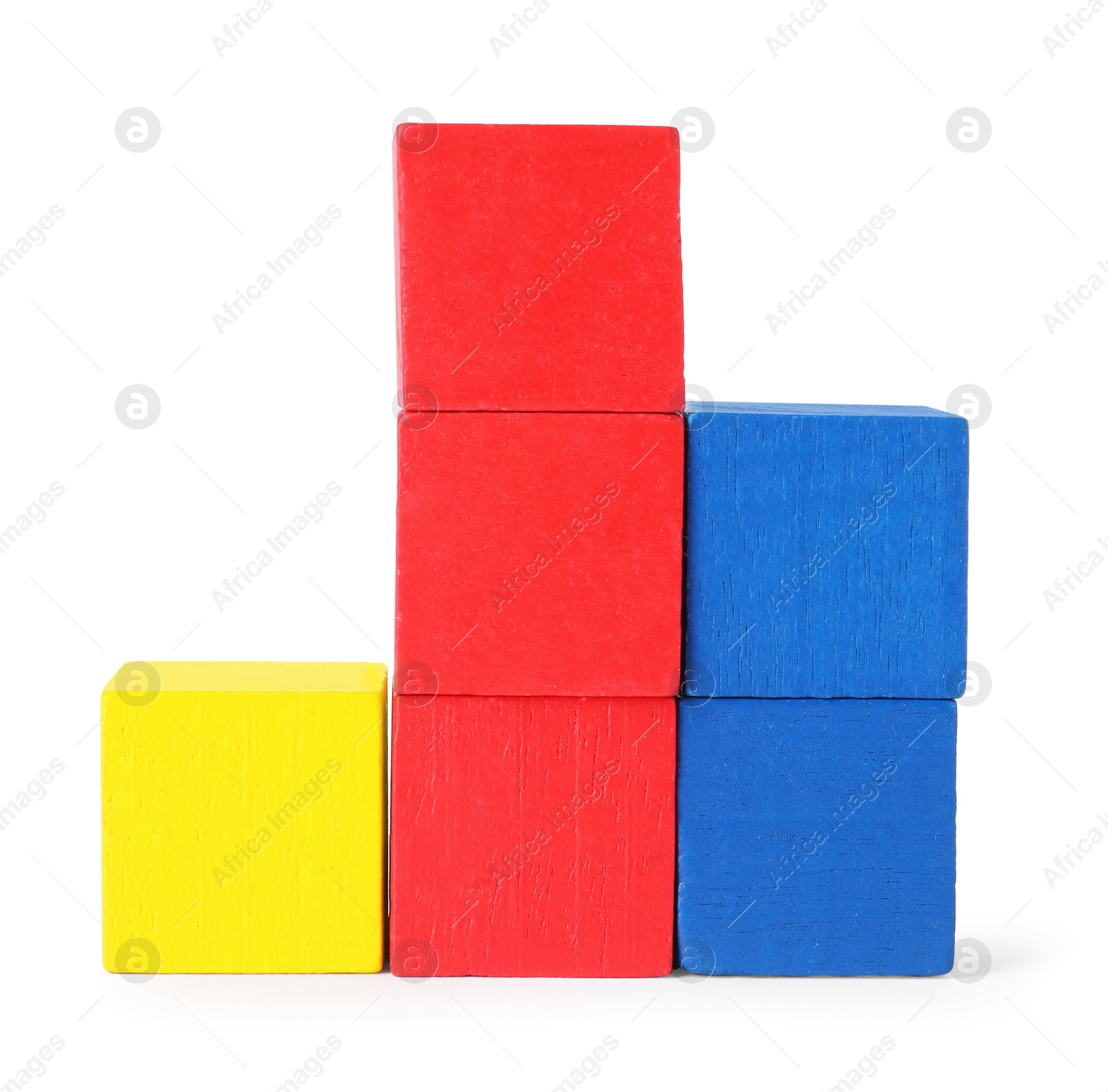 Photo of Many colorful wooden cubes isolated on white