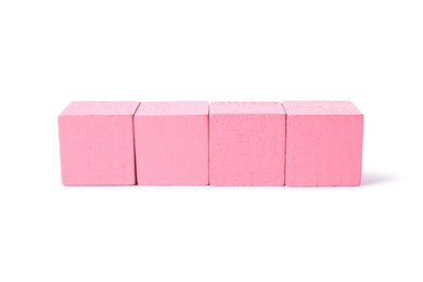 Many pink wooden cubes isolated on white