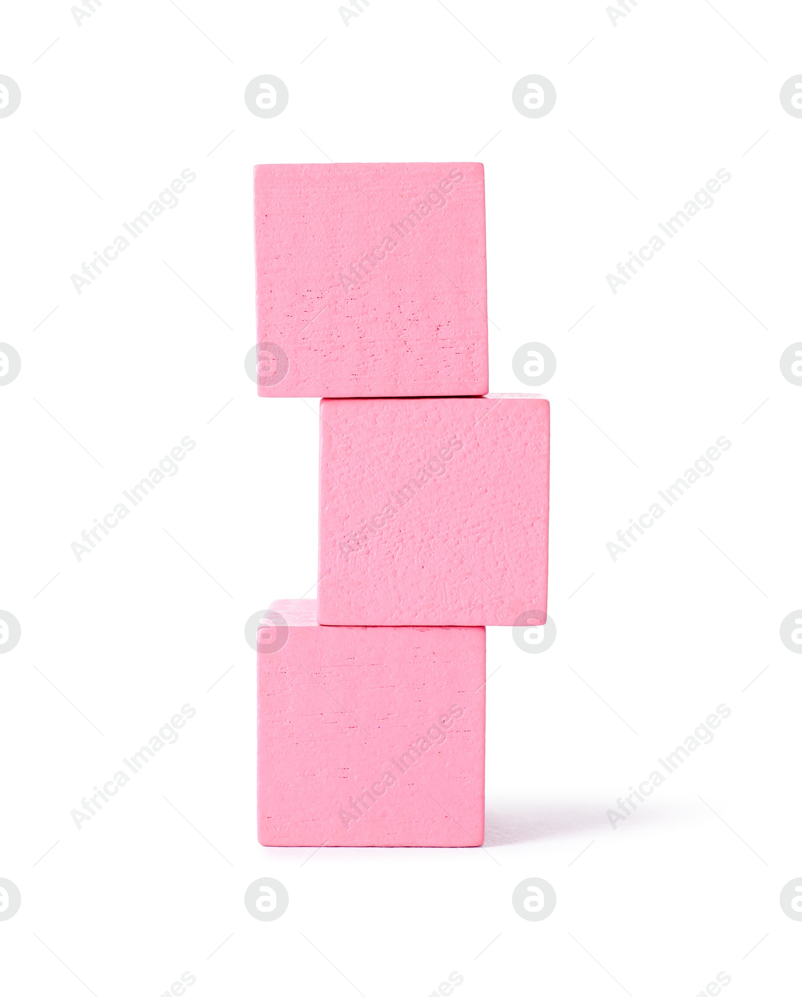 Photo of Stack of pink wooden cubes isolated on white