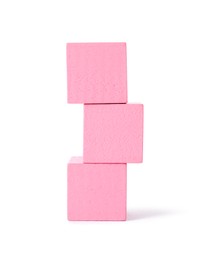 Photo of Stack of pink wooden cubes isolated on white