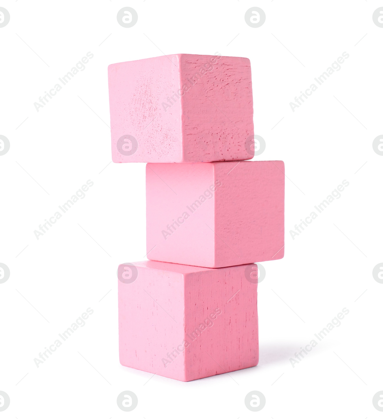 Photo of Stack of pink wooden cubes isolated on white