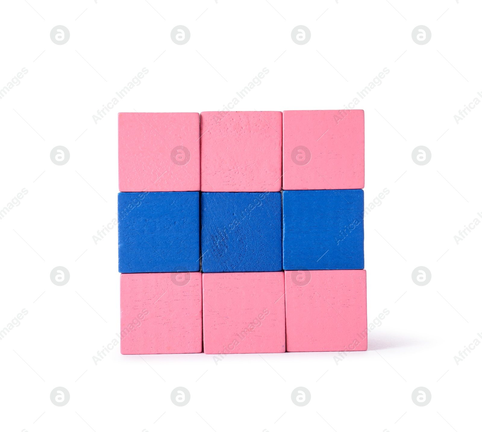 Photo of Many colorful wooden cubes isolated on white