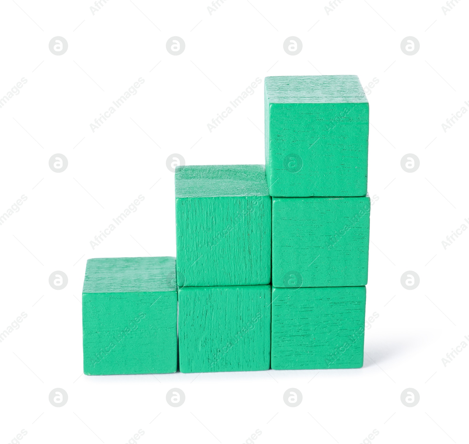 Photo of Many green wooden cubes isolated on white