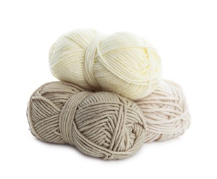 Photo of Skeins of soft yarn for knitting isolated on white