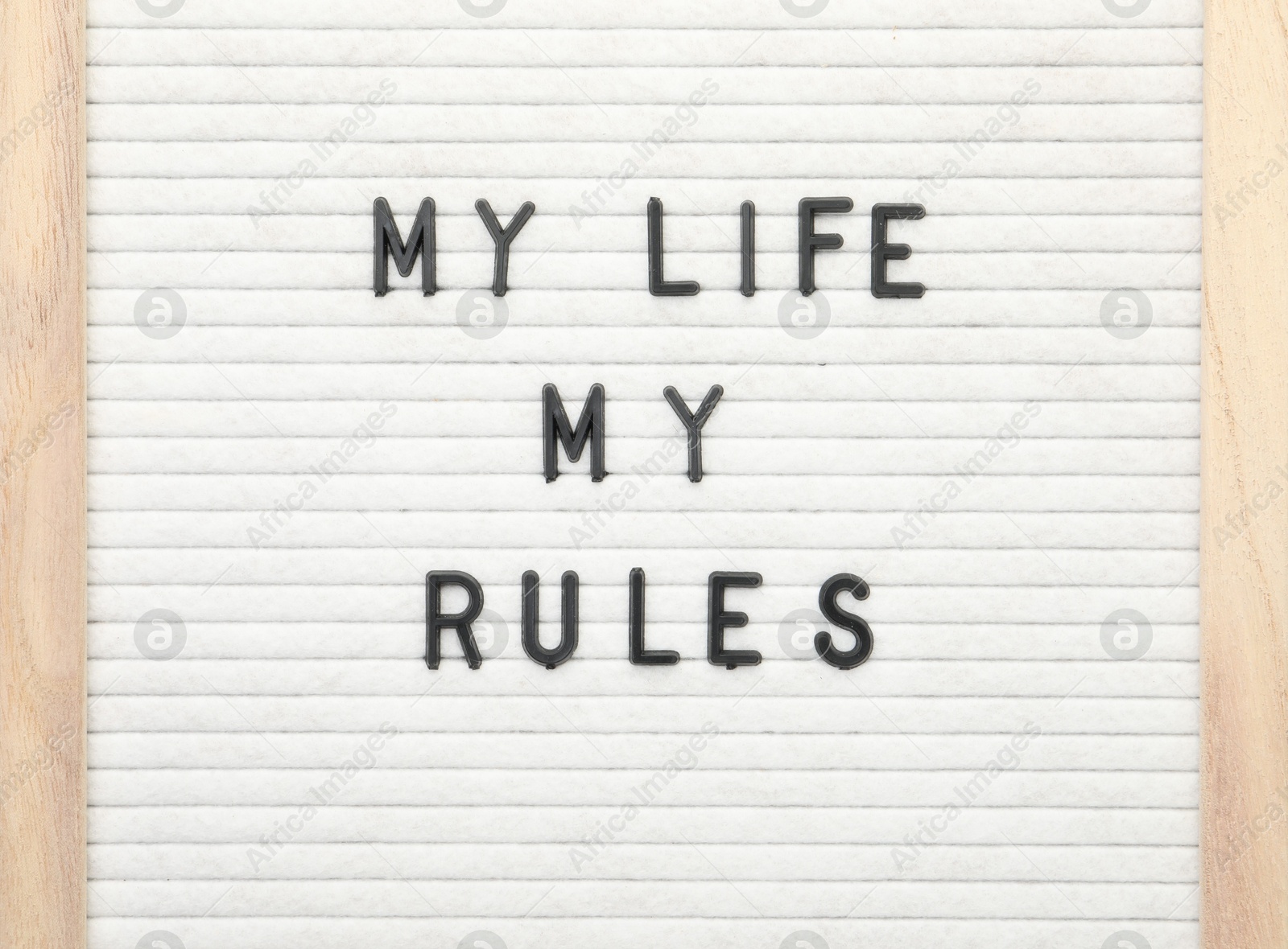 Photo of Letter board with phrase My life my rules on white background, top view