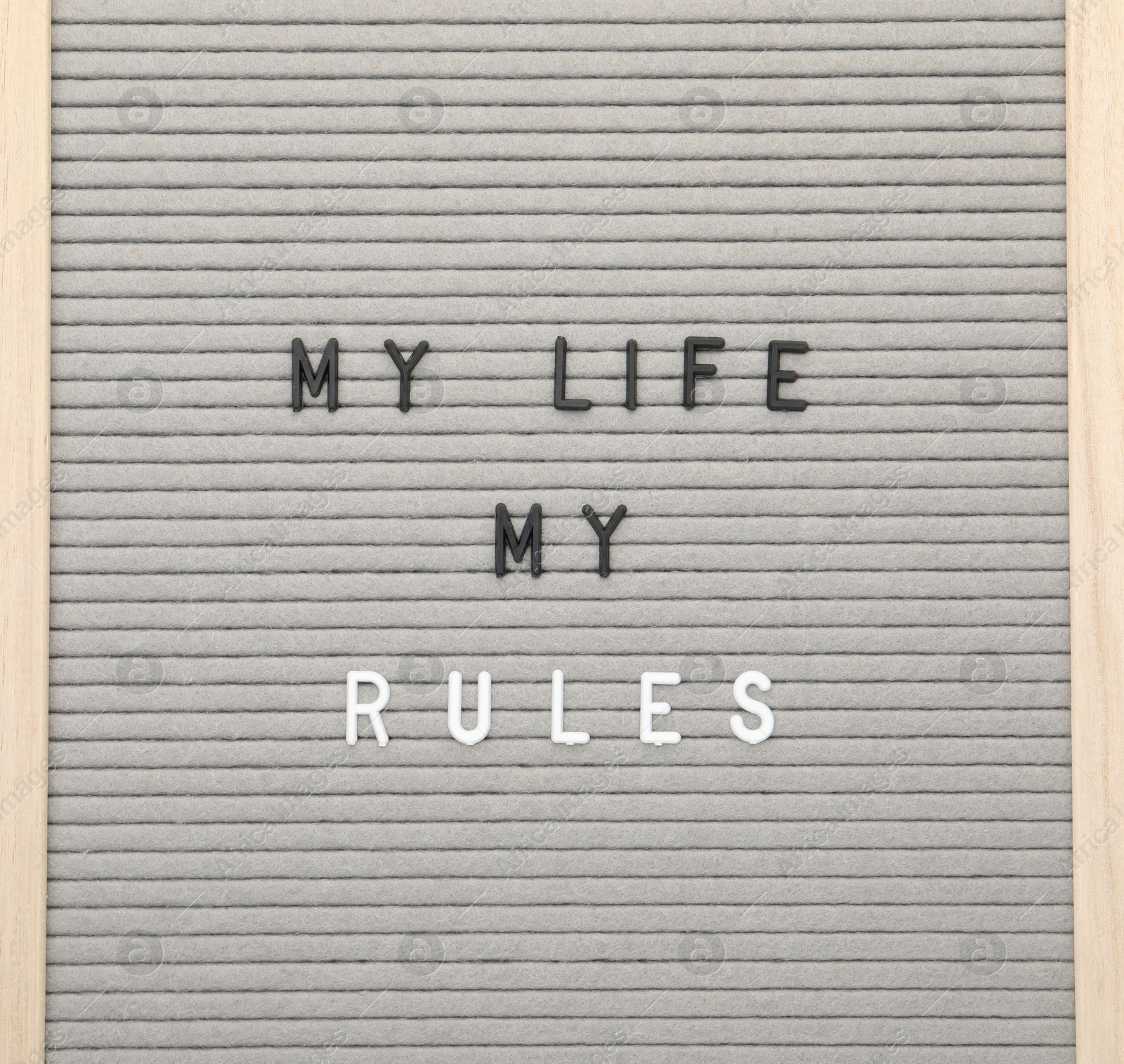 Photo of Letter board with phrase My life my rules on white background, top view