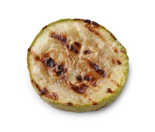 Photo of Tasty grilled courgette slice isolated on white, top view