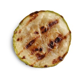 Photo of Tasty grilled courgette slice isolated on white, top view