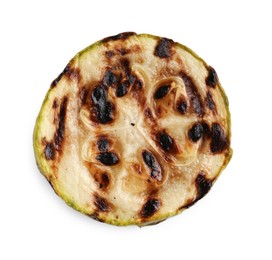 Photo of Tasty grilled courgette slice isolated on white, top view