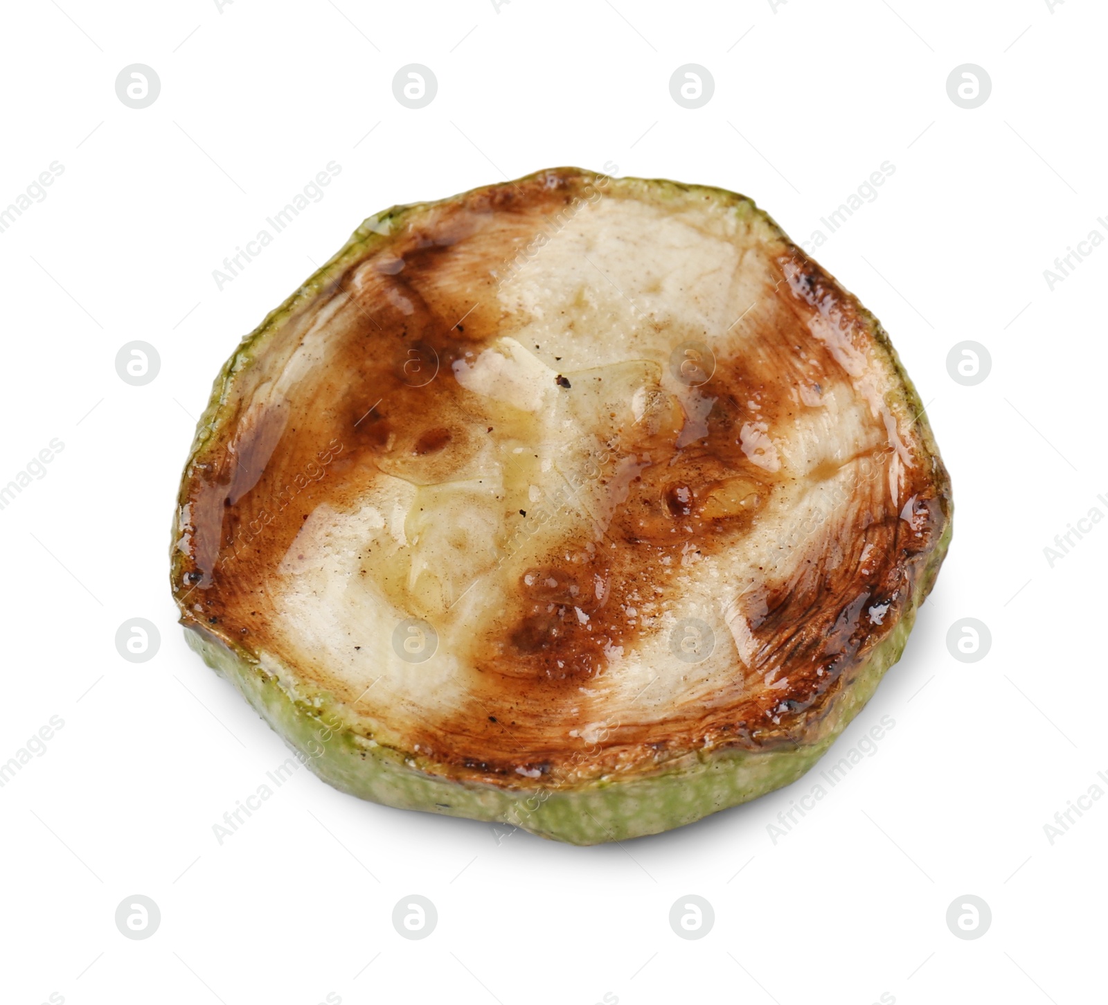 Photo of One tasty grilled zucchini slice isolated on white