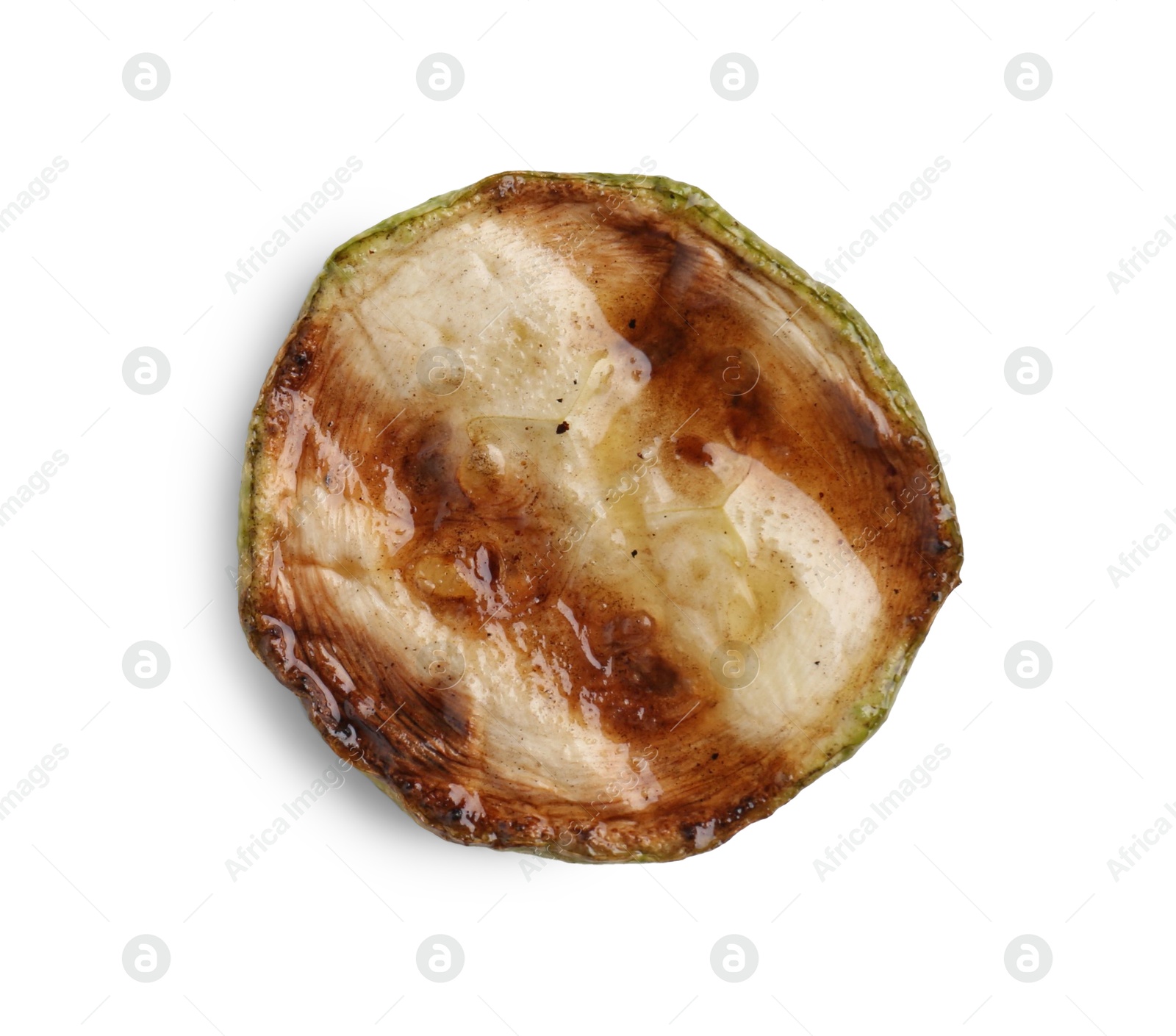 Photo of Tasty grilled courgette slice isolated on white, top view