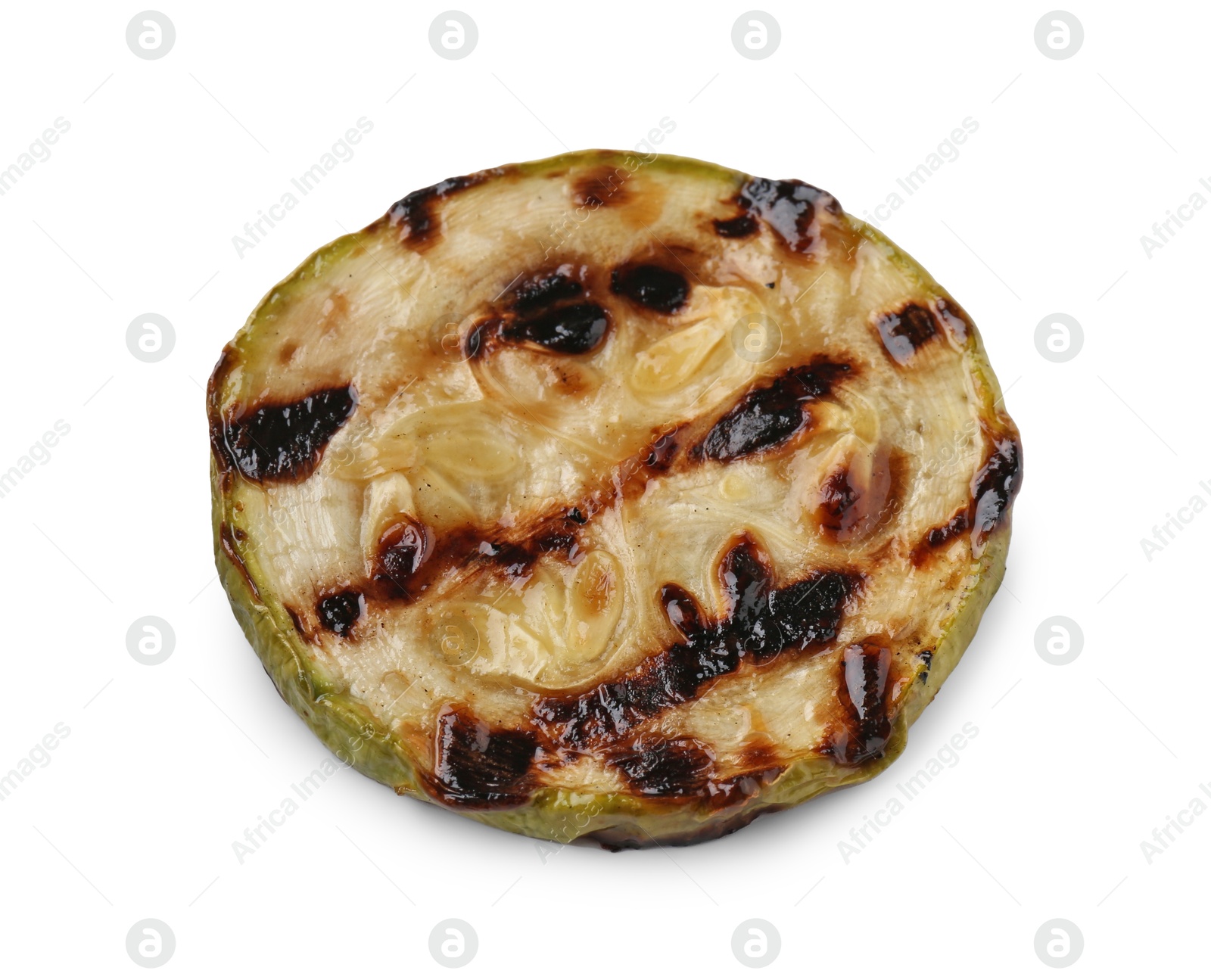 Photo of One tasty grilled zucchini slice isolated on white