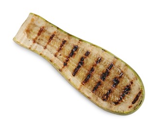 Photo of One tasty grilled zucchini slice isolated on white, top view