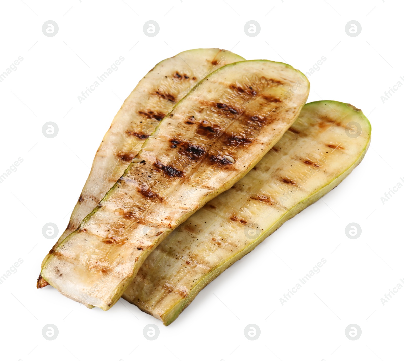 Photo of Tasty grilled zucchini slices isolated on white