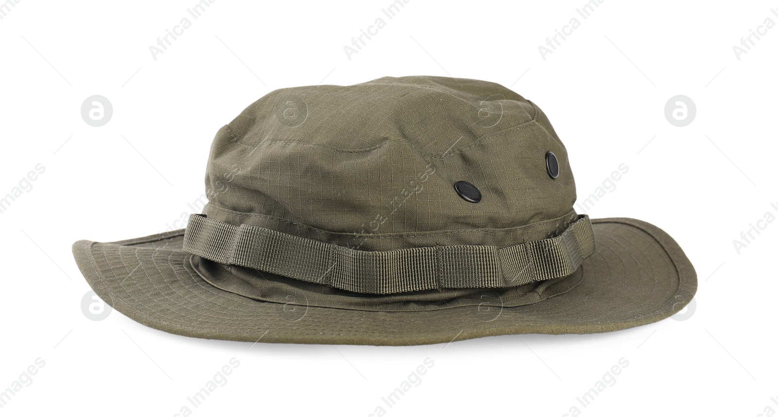 Photo of One protection hat isolated on white. Fishing gear